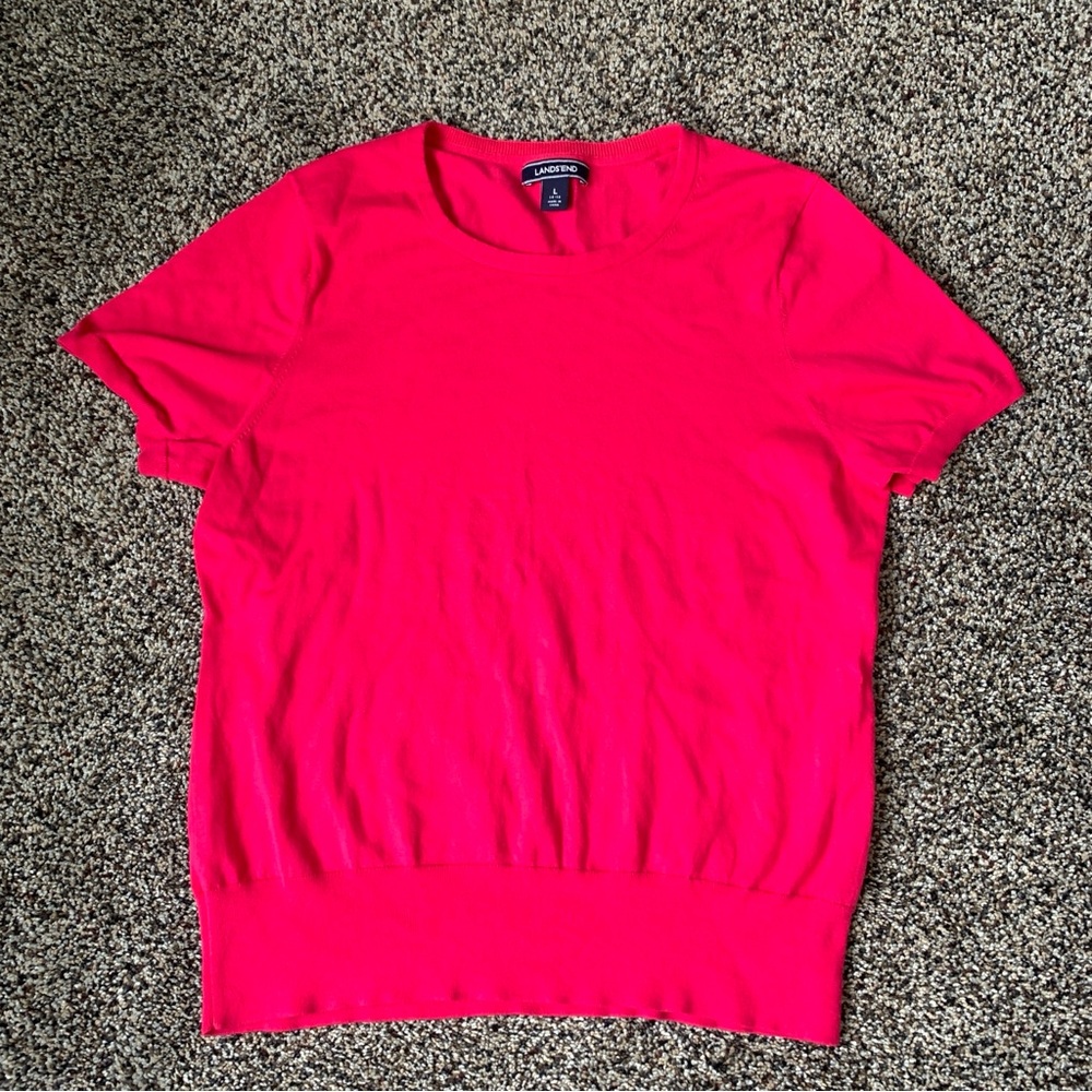 Lands' End Woman's Lightweight Sweater Short Sleeve Top Size Large Pink